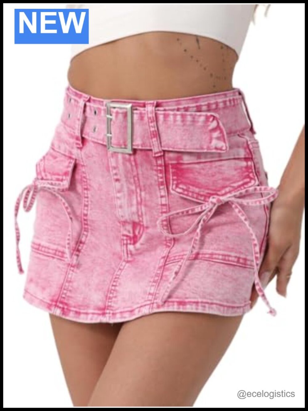 High Waisted Denim Skort with Belt Stretch Jean Skirt Shorts